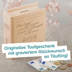 Sparbuch zur Taufe - Engel Gravur
