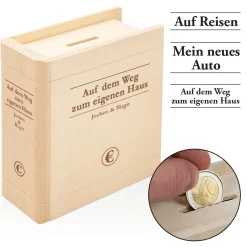Spardose - Buch aus Holz