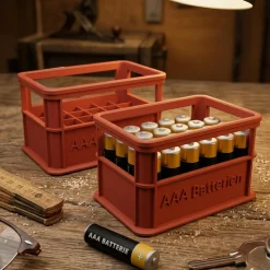 Stapelbare Aufbewahrungsbox für Batterien AAA - 2er Set Bierkasten Rot