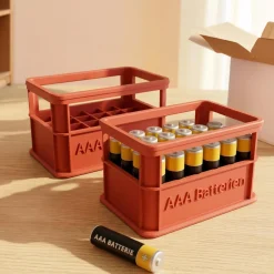 Stapelbare Aufbewahrungsbox für Batterien AAA - 2er Set Bierkasten Rot