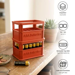 Stapelbare Aufbewahrungsbox für Batterien AAA - 2er Set Bierkasten Rot