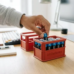 Stapelbare Aufbewahrungsbox für Batterien AA - 2er Set Bierkasten Rot