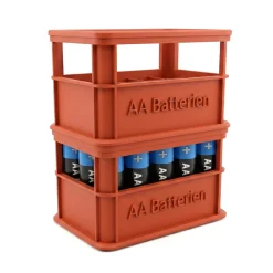 Stapelbare Aufbewahrungsbox für Batterien AA - 2er Set Bierkasten Rot