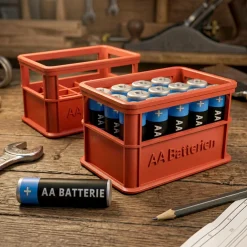 Stapelbare Aufbewahrungsbox für Batterien AA - 2er Set Bierkasten Rot