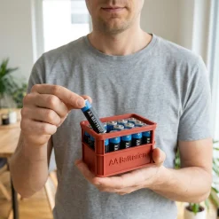 Stapelbare Aufbewahrungsbox für Batterien AA - 2er Set Bierkasten Rot