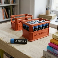Stapelbare Aufbewahrungsbox für Batterien AA - 2er Set Bierkasten Rot