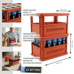 Stapelbare Aufbewahrungsbox für Batterien AA - 2er Set Bierkasten Rot