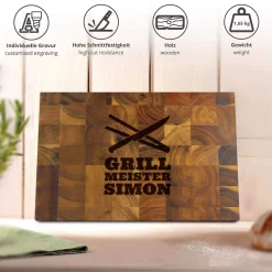 Stirnholz Schneideblock Akazie mit Grillmeister Gravur