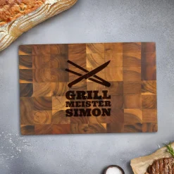 Stirnholz Schneideblock Akazie mit Grillmeister Gravur