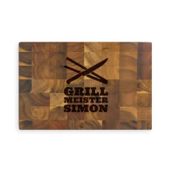Stirnholz Schneideblock Akazie mit Grillmeister Gravur
