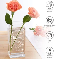 Vase mit Gravur - Blumenherz für Mama