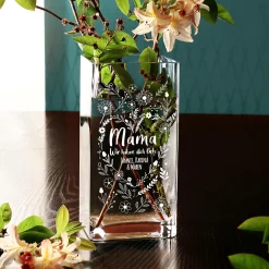 Vase mit Gravur - Blumenherz für Mama