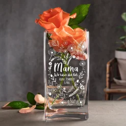 Vase mit Gravur - Blumenherz für Mama