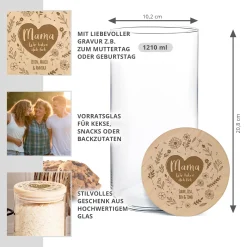 Vorratsglas mit Gravur - Blumenherz für Mama