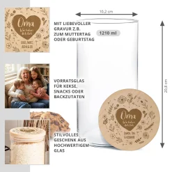Vorratsglas mit Gravur - Blumenherz für Oma