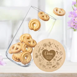 Vorratsglas mit Gravur - Blumenherz für Oma