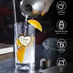 Wasserglas mit Gravur - Blumenherz Oma