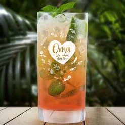 Wasserglas mit Gravur - Blumenherz Oma