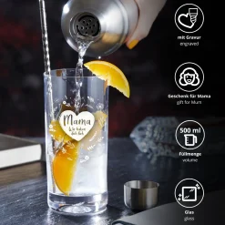 Wasserglas mit Gravur - Blumenherz Mama