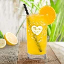 Wasserglas mit Gravur - Blumenherz Mama