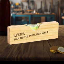 Wasserwaage mit Flaschenöffner graviert - Bester Papa
