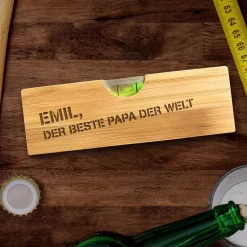 Wasserwaage mit Flaschenöffner graviert - Bester Papa