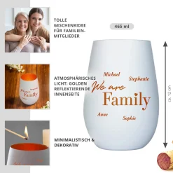 Weißes Windlicht mit Gravur Family - Bronze