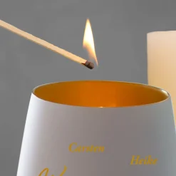 Weißes Windlicht mit Gravur - Family