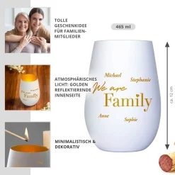 Weißes Windlicht mit Gravur - Family