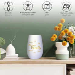 Weißes Windlicht mit Gravur - Family