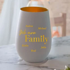 Weißes Windlicht mit Gravur - Family