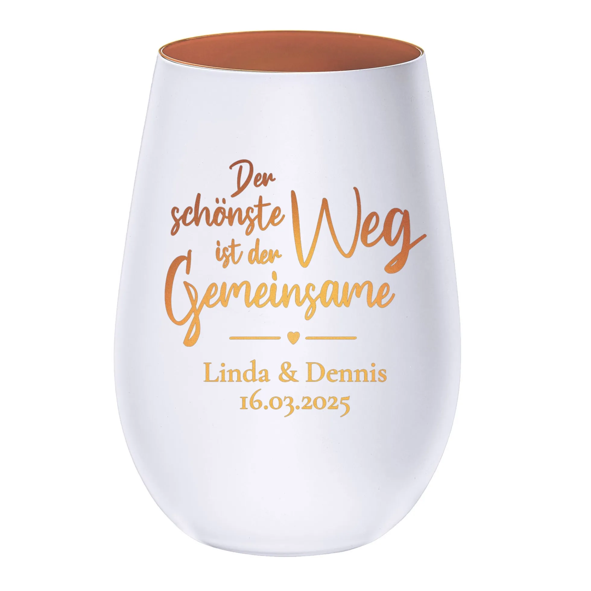 Weißes Windlicht mit Gravur Gemeinsamer Weg - Bronze
