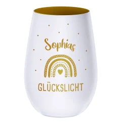 Weißes Windlicht mit Gravur - Glückslicht