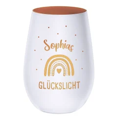 Weißes Windlicht mit Gravur Glückslicht - Bronze