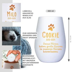 Weißes Windlicht zur Trauer für Hund - Bronze
