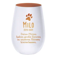 Weißes Windlicht zur Trauer für Hund - Bronze