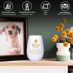 Weißes Windlicht zur Trauer für Hund - Bronze