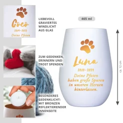 Weißes Windlicht zur Trauer für Katze - Bronze