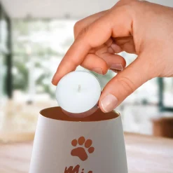 Weißes Windlicht zur Trauer für Katze - Bronze