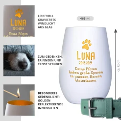 Weißes Windlicht zur Trauer - Hund