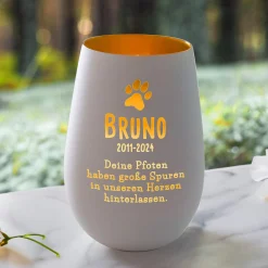 Weißes Windlicht zur Trauer - Hund