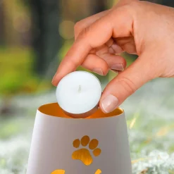 Weißes Windlicht zur Trauer - Katze