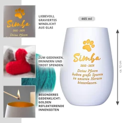 Weißes Windlicht zur Trauer - Katze