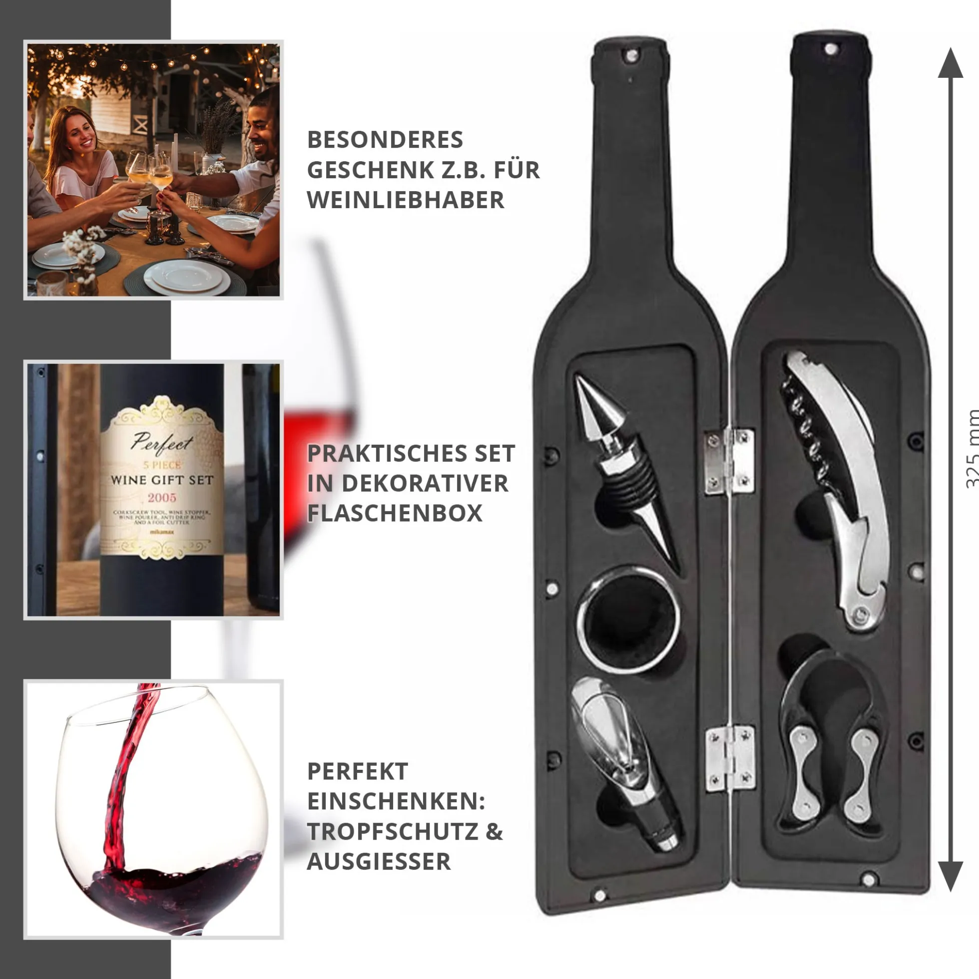 Wein Geschenkset fünfteilig - Flaschenform