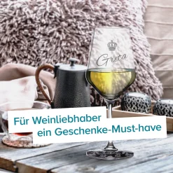 Weißweinglas mit Gravur - Königin Krone