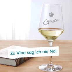 Weißweinglas mit Gravur - Königin Krone