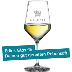 Weißweinglas mit Gravur - König Krone