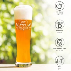 Weizenglas mit Gravur für den besten Papa