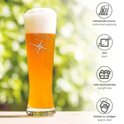 Weizenglas mit Gravur - Kompass