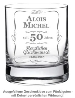 Whiskyglas 50. Geburtstag - klassisch